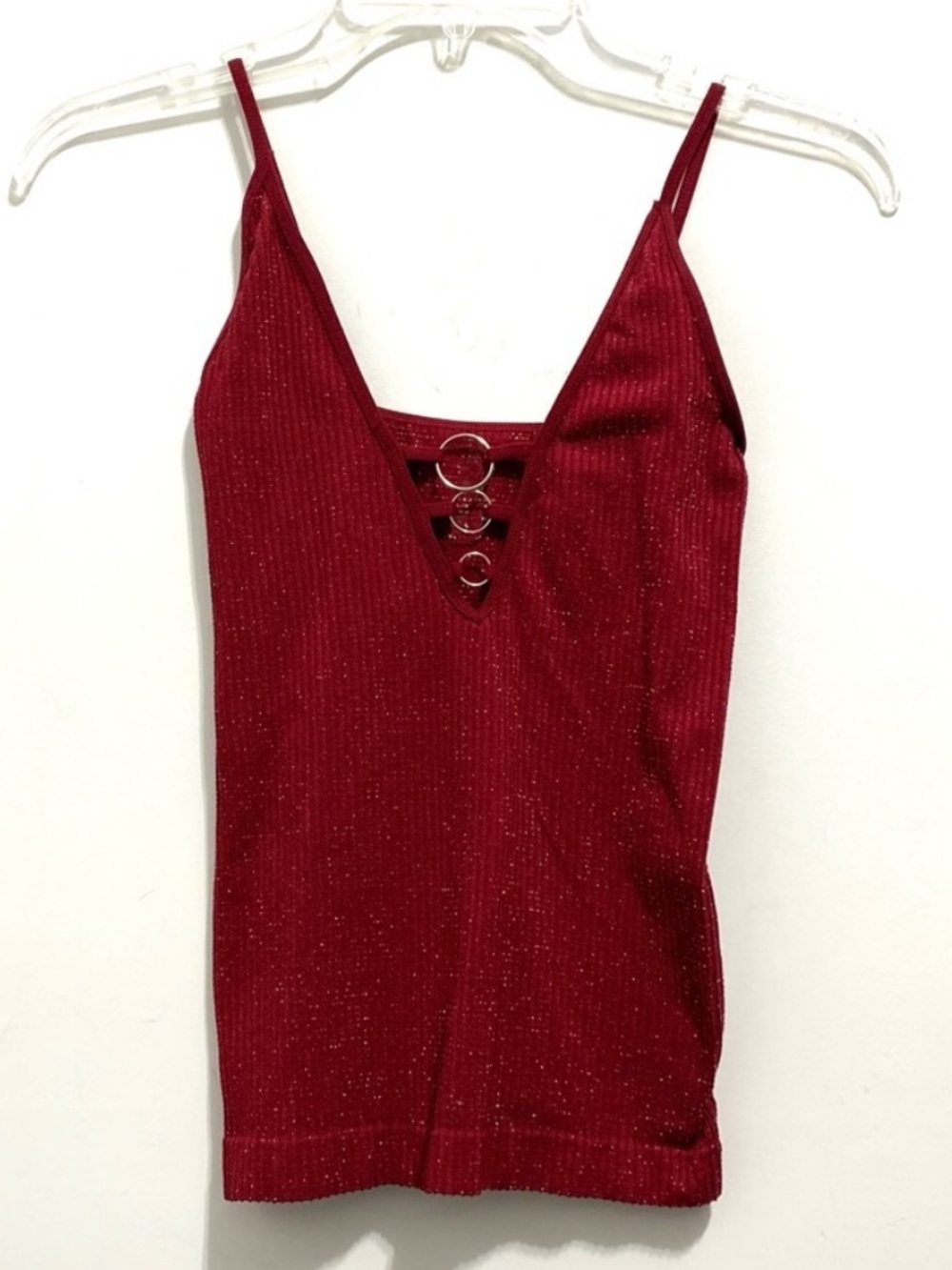 Aura Red Maroon Burgundy Cranberry Lurex Women’s Tank Top